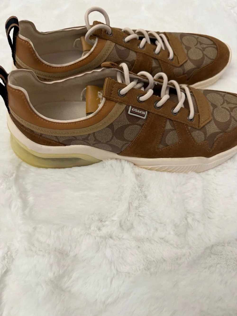 Coach Signature Monogram Sneakers Brown Canvas Suede Lace-Up Size 12D